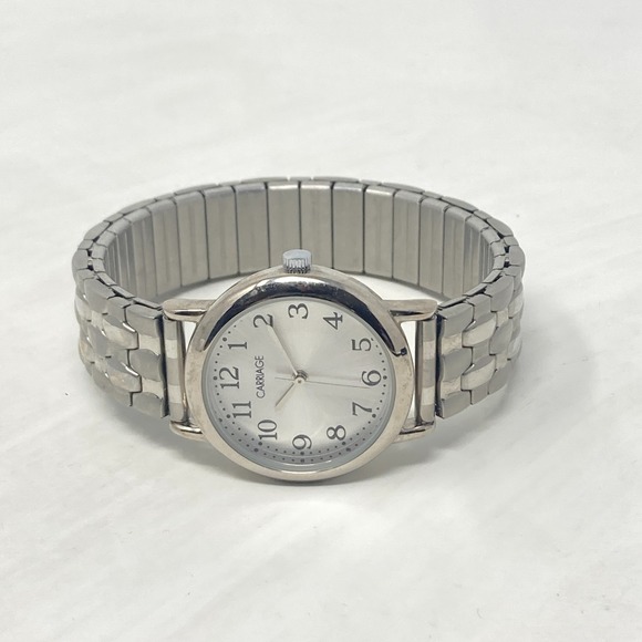 Carriage Easy Reader Watch Women 28mm Silver Tone Matte Stretch Band New Battery - Picture 12 of 14